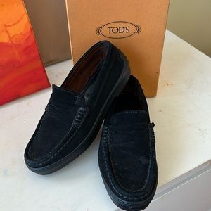 Tod's black suede loafers